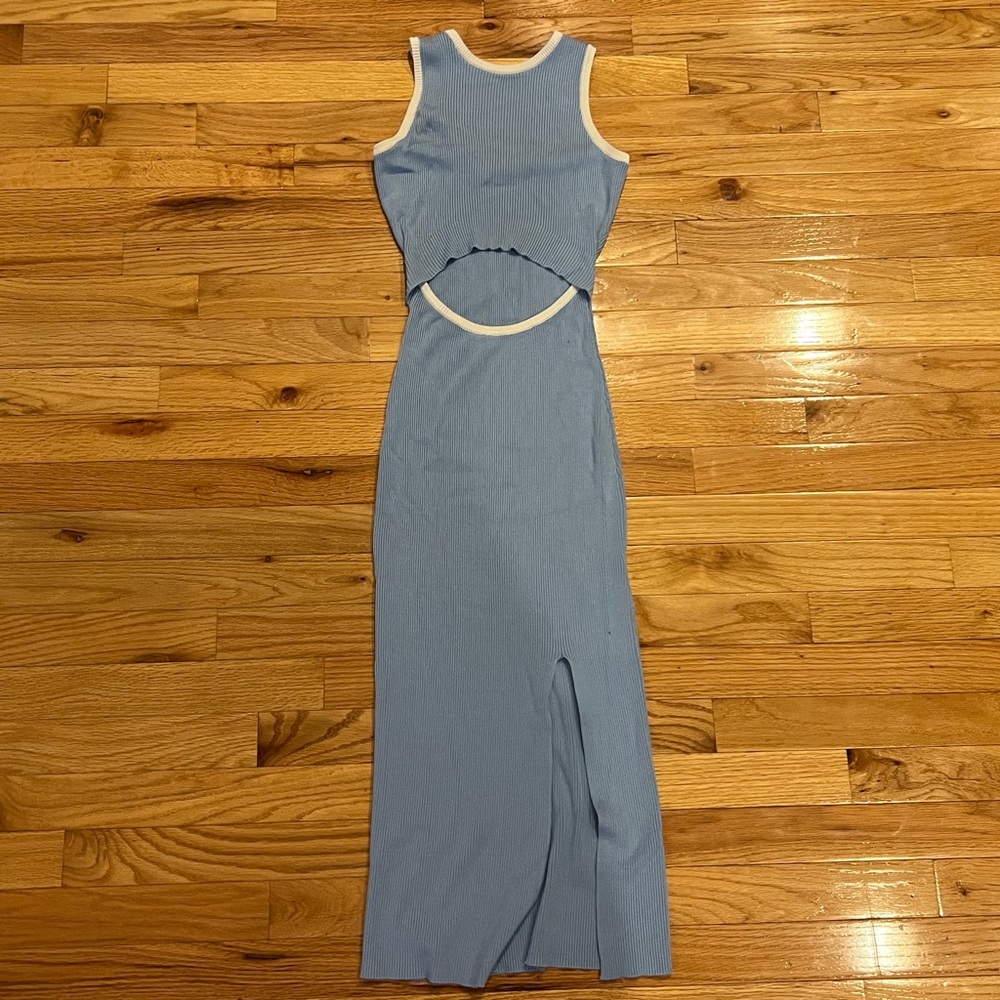 Bodycon MIDI Dress Blue Cutout Size Small Casual